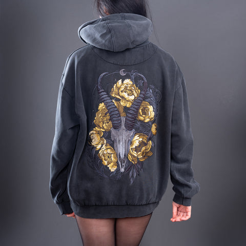 Blesbok Skull Embroidered Unisex Stonewashed Hoodie