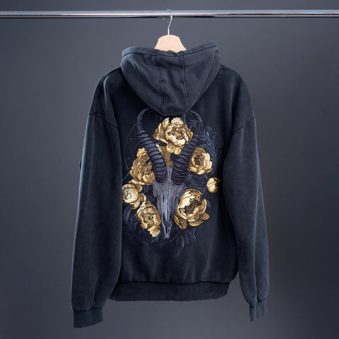 Blesbok Skull Embroidered Unisex Stonewashed Hoodie