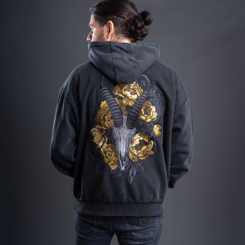 Blesbok Skull Embroidered Unisex Stonewashed Hoodie