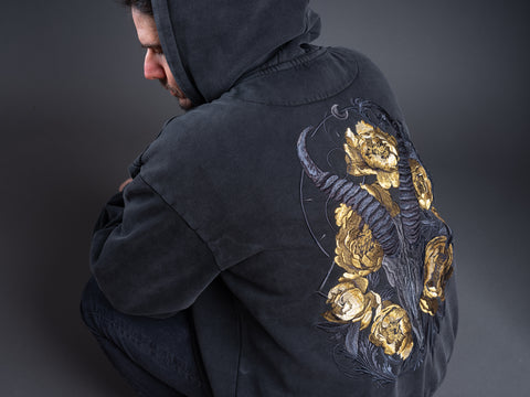 Blesbok Skull Embroidered Unisex Stonewashed Hoodie