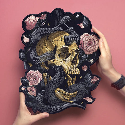 Skull Rose Ash Embroidered Patch