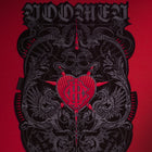 The Doomed - Custom Initials Embroidered Patch displays ornate gothic black and red patterns, a Cybersigilism Heart with your initials, and elaborate flourishes on a deep red background for bold gothic style.