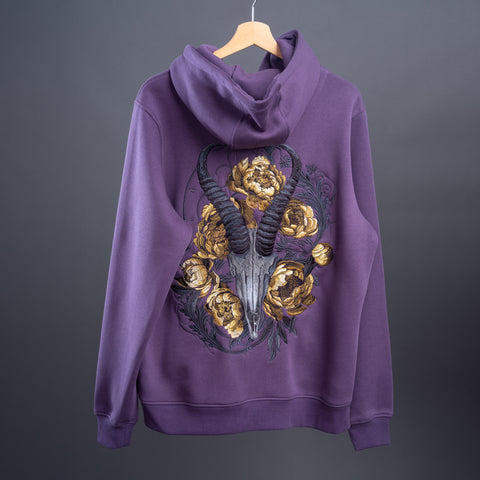 Blesbok Skull Embroidered Unisex Stonewashed Hoodie