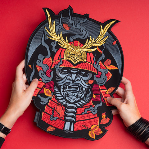 embroidered patch with samurai design