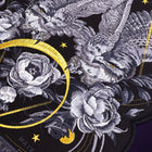 The Eagles Embroidered Custom Patch features two eagles, roses, and leaves in gray and white on black fabric. A yellow crescent and stars add celestial accents to this customizable patch design.