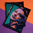 The Vaporware Synth Pop Embroidered Back Patch displays vibrant, overlapping designs of stylized women’s faces with glitch vaporwave distortions and “FATAL SYSTEM ERROR” text, bringing bold cyberpunk energy to any outfit.