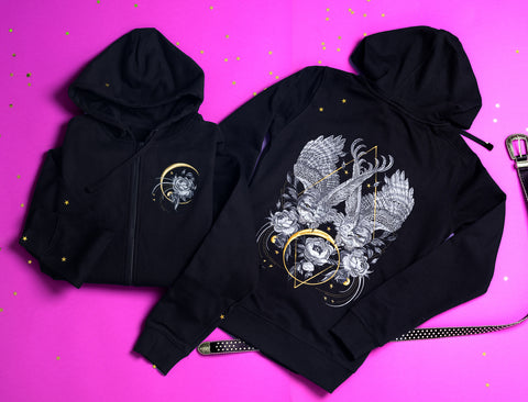 Embroidered hoodie eagles and moon