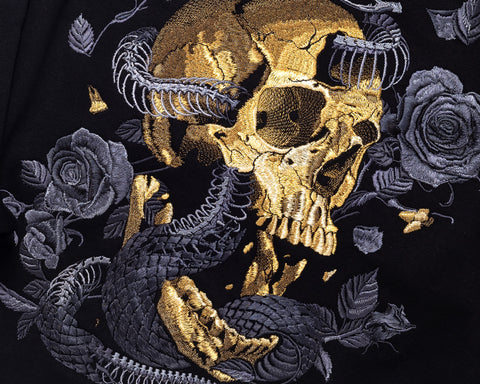 Embroidered hoodie skull and snake skeleton