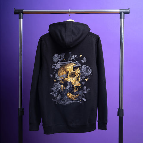 Embroidered hoodie skull and snake skeleton