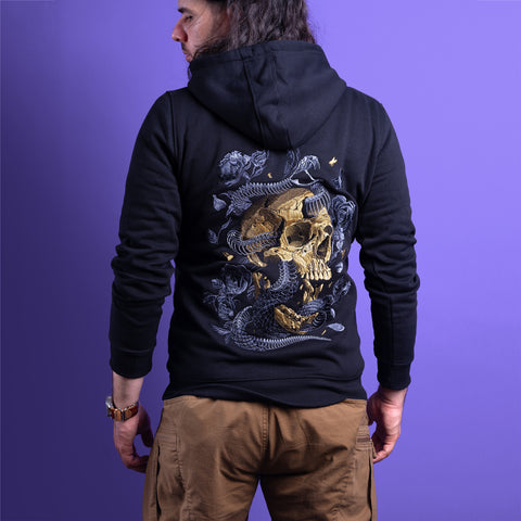 Embroidered hoodie skull and snake skeleton