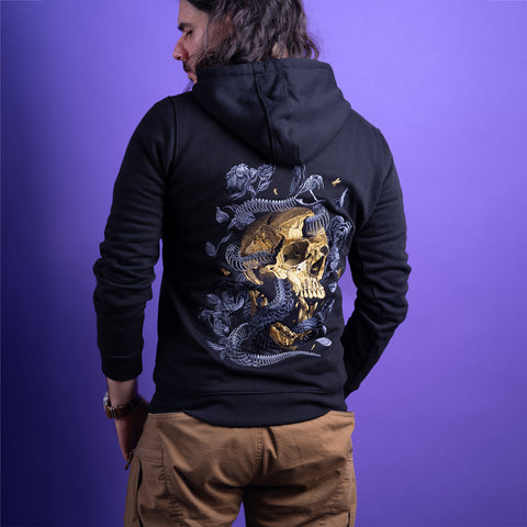 Embroidered hoodie skull and snake skeleton