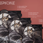 The Owl & Skull Embroidered Back Patch, inspired by Japanese art, comes in three sizes: L (29.5x41cm), M (25.5x35.5cm), and S (21x29.5cm)—ideal for pastel goth style on any jacket.