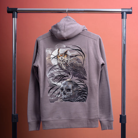 Embroidered hoodie owl and skull