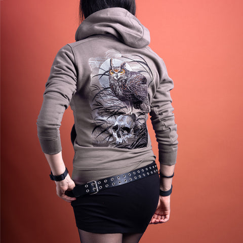 Embroidered hoodie owl and skull