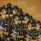 The Spotify Song Code Embroidered Patch is a customizable patch featuring a unique song code, available in sizes L, M, and S, in black, gold, or white—perfect for jackets and music lovers. Size dimensions are listed.